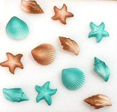 24pk Teal Sea Creatures Beach Sea Shell Star Cake Cupcake Sugar