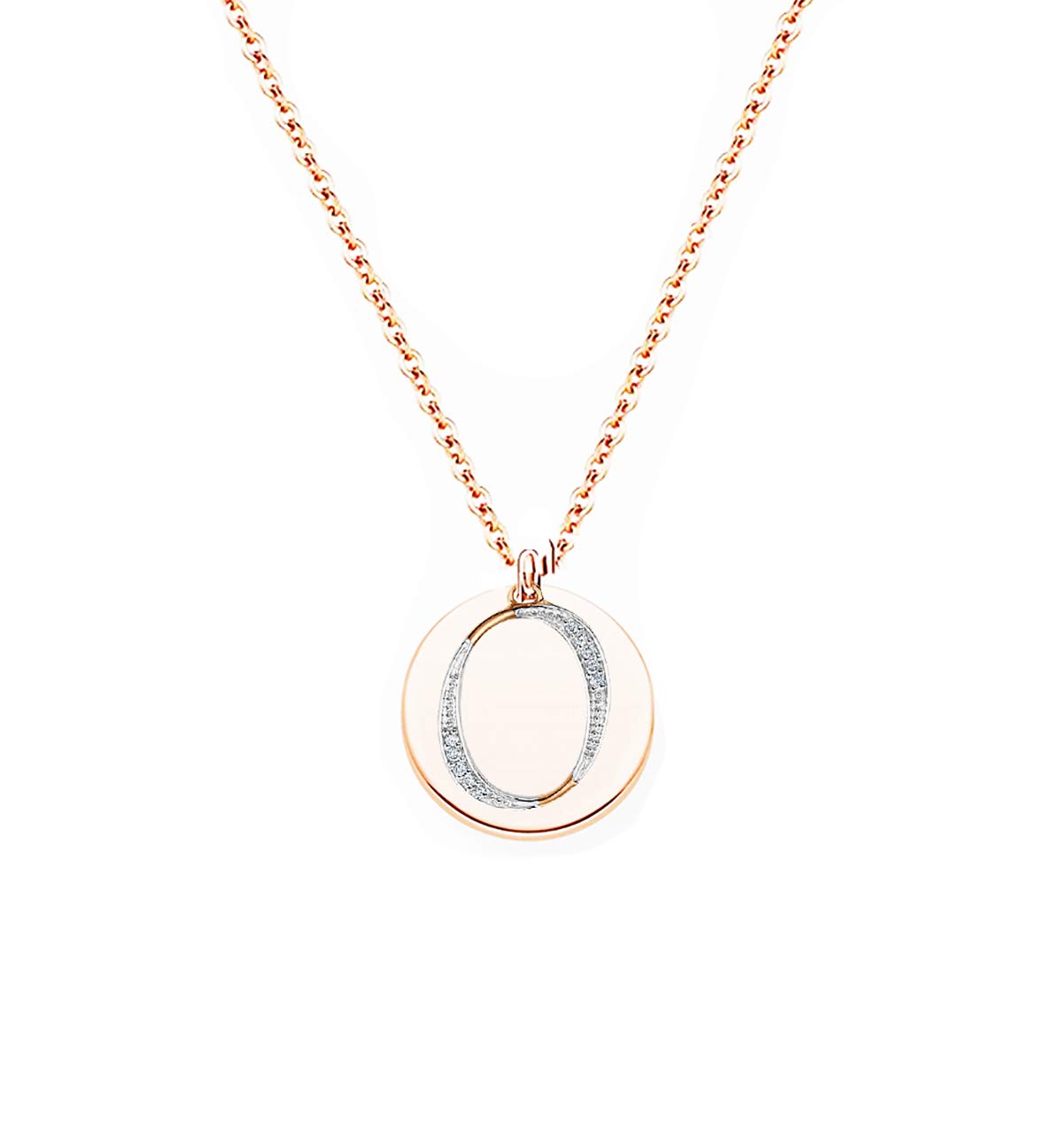 Baobei handmade Initial A-Z Letter Choker necklace 14k rose gold stainless steel personalised name round mirror charm pendant necklace for women Girls (O)