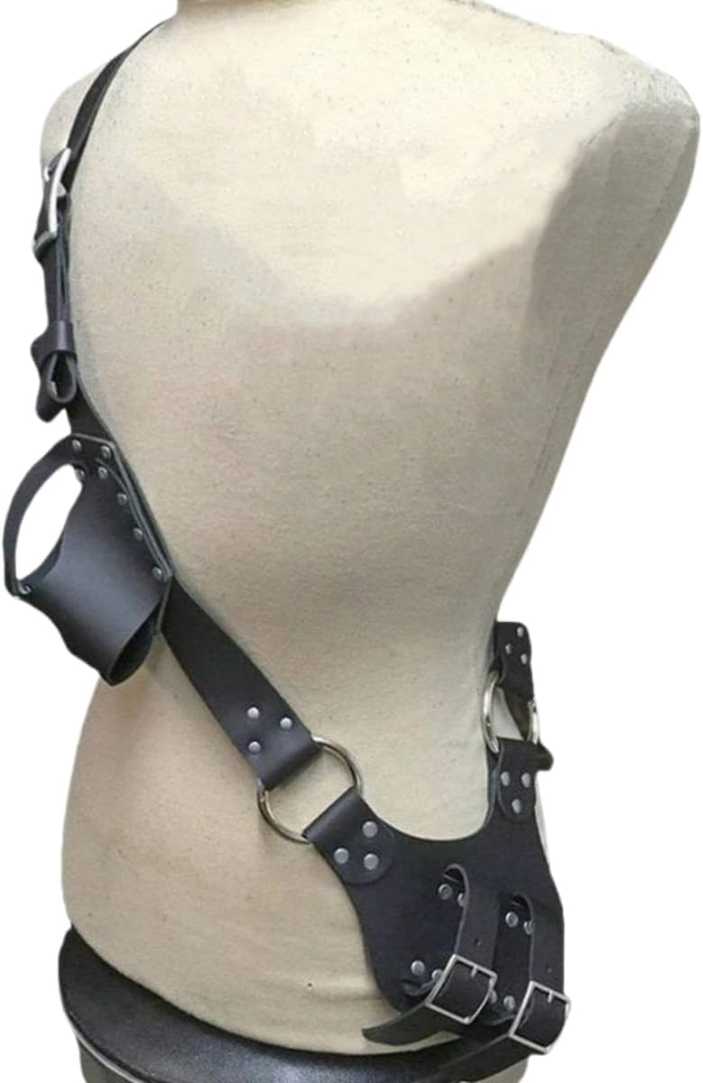 Medieval Leather Sword Pistol Holster Belt Adjustable Scabbard Sheath Retro Steampunk Knight Warrior Sword Shoulder Strap for LARP Cosplay Halloween Party Pirate Costume Accessory