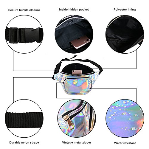 Mum's memory Holographic Fanny Packs for Women - Outdoor Sport Waist Pack for Running, Hiking, Traveling for Men (Silver)