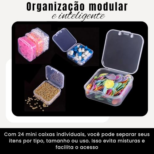 Caixa Organizadora com 24 Mini Organizadores Transparente com Tampa - Mini Recipientes de Armazenamento Joias Bijuterias Miçangas Parafusos Artesanato Costura Acessórios - Shop100
