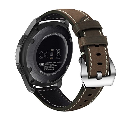 KADES Samsung Gear S3 Bands, S3 Frontier/Classic Watch Band 22mm Retro Genuine Leather Strap Replacement Wristband with Stainless Steel Buckle Clasp for Samsung Gear S3 Smart Watch, Military Olive