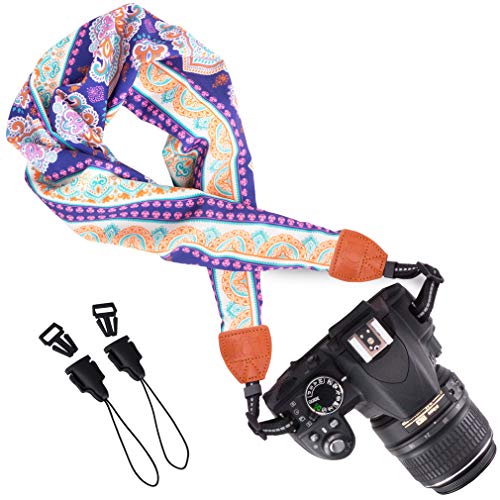 Wolven Soft Scarf Camera Neck Shoulder Strap Belt Compatible with All DSLR/SLR/Digital Camera (DC)/Instant Camera/Nikon/Canon/Sony/Olympus/Leica/Fujifilm Etc, Purple FloralPattern