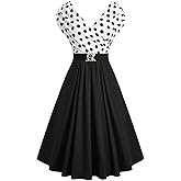 ROSE GAL Women Plus Size 1950s Vintage Retro V Neck Cocktail Swing Crossover Sleeveless Polka Dot Ruched Dress