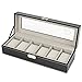 Zeeshy 6- slot Watch Box Black Pu Leather Diaplay Case Glass Top with Key Lock