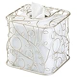 mDesign Facial Tissue Box Cover/Holder for Bathroom Vanity Countertops - White/Pearl Champagne