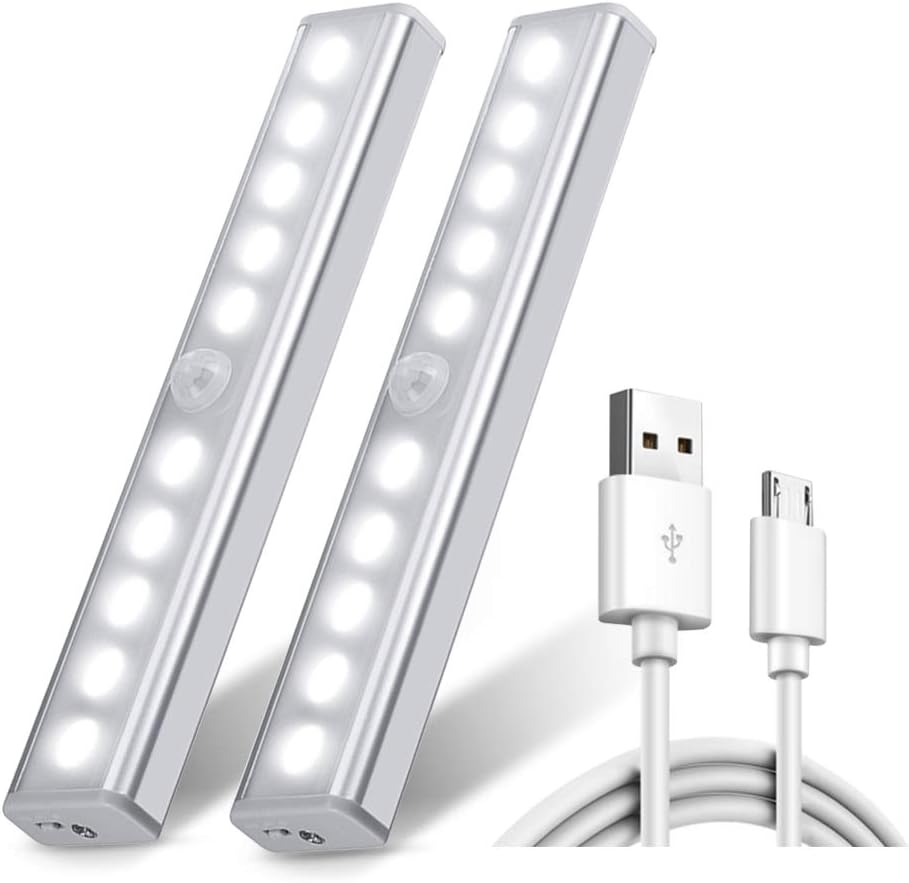 Lot de 2 Lampes 10 LED, Sans Fil, Rechargeable par USB, Aimanté