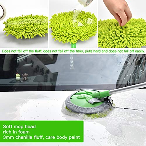 Car Wash Mop 2 in 1, with 40" Aluminum Alloy Long Handle, Chenille Microfiber Brush Duster, Not Hurt Paint Scratch, Free Cleaning Tool, Dust Collector Supplies, for Washing Car, Truck, SUV
