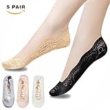 PeakAttacke Womens Lace 5 Pair Various Color Non-skid Low Cut Boat Socks With Toe Grip