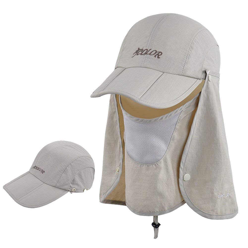 Photo 1 of icolor Sun Hats for Men Women with Neck Flap,Foldable Sun Cap Fishing Sun Hats,UPF50+ Sun Protection Ponytail Hats Khaki