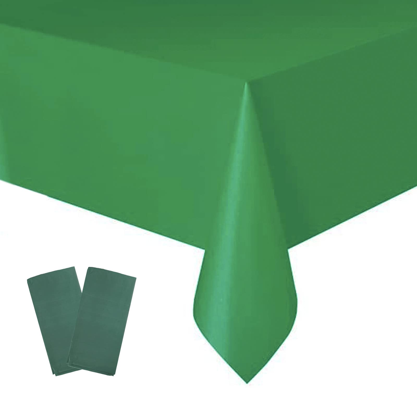 2Pcs 137*274cm Green Disposable Christmas TableCloth Party,Rectangular Dining Xmas Tablecovers Plastic Green Table Cloth Party for Indoor/Outdoor Picnic,Christmas,Wedding,Birthday Parties Decorations