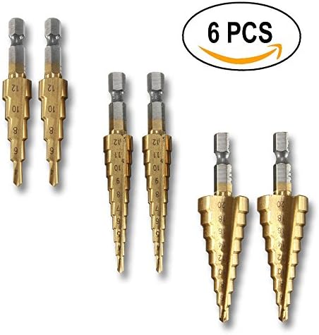 Titanium Step Drill Bit Set High Speed Steel 1/4 Inch 6 Piece Set 3-12/4-12/4-20mm