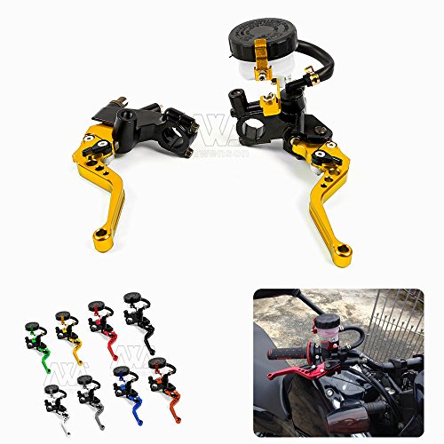Universal 7/8" 22mm Motorcycle Clutch Brake Master Cylinder Reservoir Levers Kit Fluid Reservoir Set (Gold)