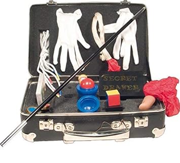 Zauberkoffer / Mit 9 gängigen Zaubertricks / Aus schwarzer Pappe mit Echtholzrahmen und Metallverstärkungen / 30 / 20 / 11 cm