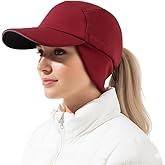 TOP-EX Waterproof Safety Reflective Ponytail Baseball Cap with Ear Flaps Lining for Women Running Outdoor Snow M/L