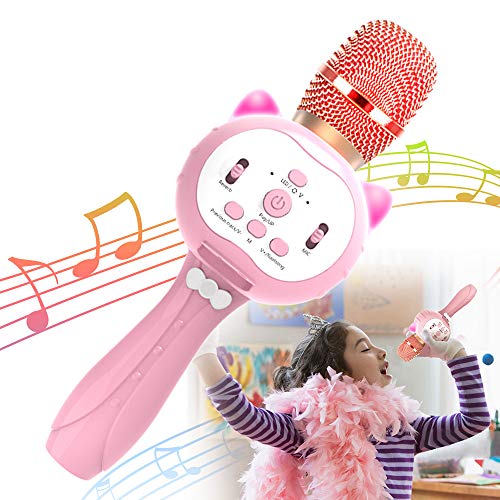 CHOYUE Wireless Bluetooth Karaoke Microphone for Kids| Best Toy Gift for 3-12 Year Old Girls Boys | Birthday Party Gifts (Pink)