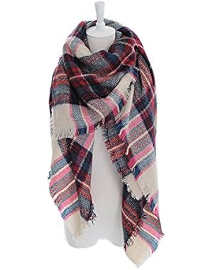 Women's Tassels Soft Plaid Tartan Scarf Winter Large Blanket Wrap Shawl