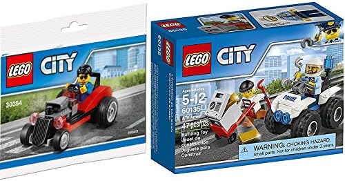 Lego Police Unit Cops &amp; Robbers Figures Arrest ATV Police Vehicle &amp; City Hot Rod Get Away Car with Figure Building Kit Block Toy Set