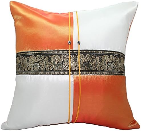 Narphosit 16x16 Inchs Elephant Striped Checker Square Throw Pillow Cover Decorative Sofa Couch Cushion Cover (Orange)