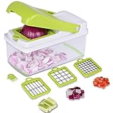 Adoric Life Vegetable Chopper,No-Mess Vegetable Fruit Dicer, Kitchen Cutter with 3 Interchangeable Blades Set & Food Container & Cleaning Brush for Onion, Vegetable and Fruit