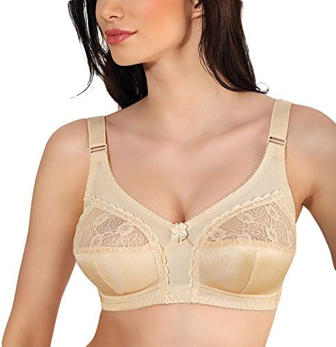 Jarpol 5777 non padded bra wireless lace adjustable straps - made in, Beige,46DD