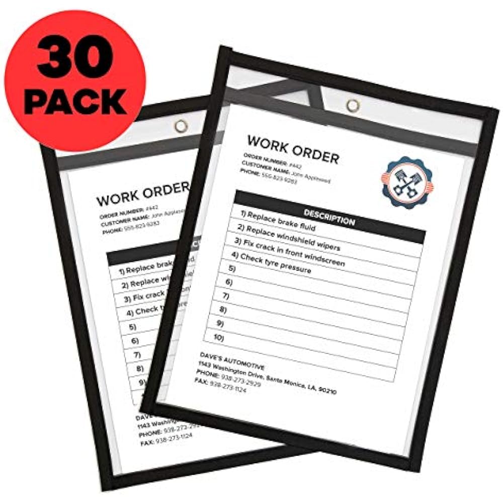 Job Ticket Holders 9 X 12 Clear (30 Pack) Dry Erase