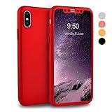 iPhone X Case, iPhone 10 Case, VANSIN 360 Full Body Protection Hard Slim Case Coated Non Slip Matte Surface with Tempered Glass Screen Protector for Apple iPhone X (2017) - Red