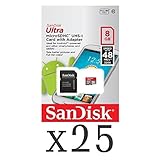SanDisk Ultra 8GB UHI-I/Class 10 Micro SDHC Memory Card Up To 48MB/s With Adapter- SDSDQUAN-008G-G4A (Pack of 25)