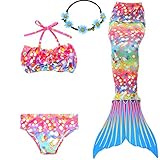 GALLDEALS 3PCS Girls' Swimsuit Mermaid Tail for Swimming Princess Bikini Set Swimsuit Bathingsuit