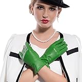 Kursheuel Women Lady's Fashion Genuine lambskin soft leather driving Gloves 14 colors KU141 (L, Green)
