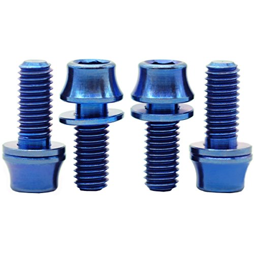 MCTi Mountain MTB Bike Water Bottle Cage Titanium Allen Hex Tapered Head Bolts Screw M5x12mm Washer Head 4 Packed (Blue)