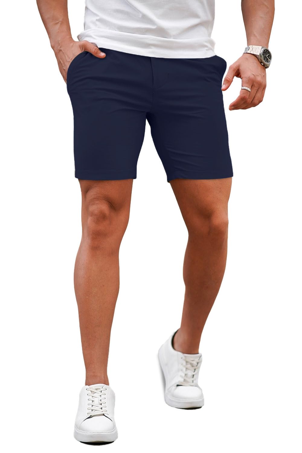 Photo 1 of * Broken zipper wont zip up*GINGTTO Mens Slim Fit Shorts Skinny Chino Short Tapered Leg Stretch (Dark Blue2,32)