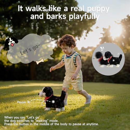 eJog Pup Interactive Plush Toy Dogs for Kids, Electronic Voice Control Dog, Walking, Talking, Barking, Tail Wagging, Realistic Robot Puppy Toy, Stuffed Animal Pet Toys for Children Ages 3+