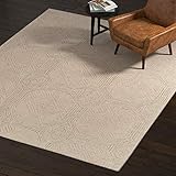 Rivet Geometric Wool Area Rug, 8 x 10 Foot, Green, Ivory
