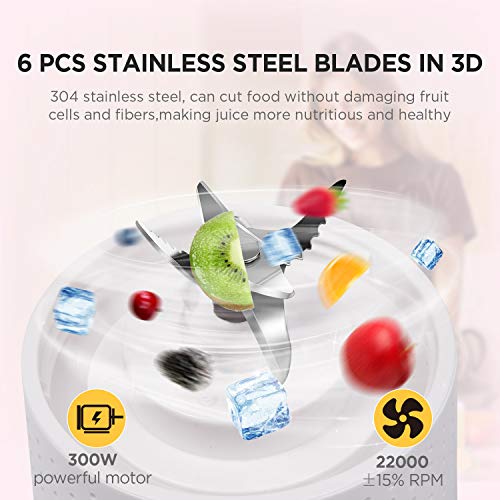 Olivivi Portable Blender, Multifunctional Personal Blender Mini Smoothie Blender 6 Powerful Blades, 4000mAh Rechargeable USB Juicer Cup Bottle with strainer Cleaning Brush for Travel BPA Free White