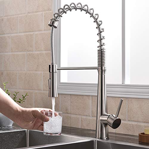 Hotis Commercail High Arch Single Handle Pull Out Single Handle Prep Sink Stainless Steel Pull Down Sprayer Kitchen Sink Faucet,Brushed Nickel Kitchen Faucets