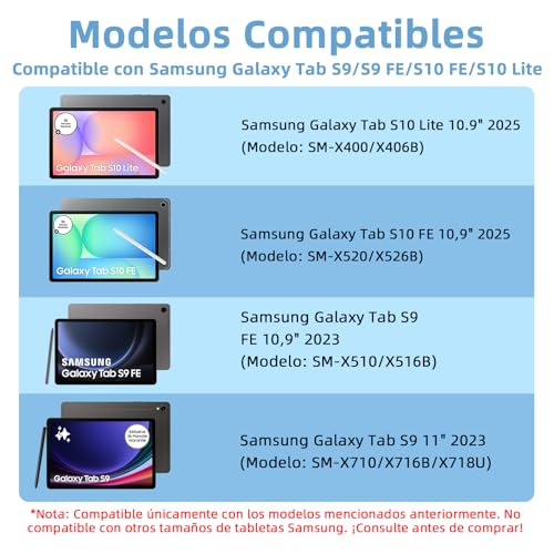 Bettdow Case with Keyboard for Samsung Galaxy Tab S10 Lite/S10 FE 10.9 Inch 2025, Detachable Spanish Ñ Keyboard with Case for Galaxy Tab S10 FE/Tab S9 FE 10.9 Inch/Tab S9 11 Inch, Blue