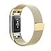 Fitbit Charge 2 Bands Metal, Akale Milanese Loop Stainless Steel Bracelet Smart Watch Strap with Unique Magnet Lock for Fitbit Charge 2 Replacement Wristbands Large Small Gold