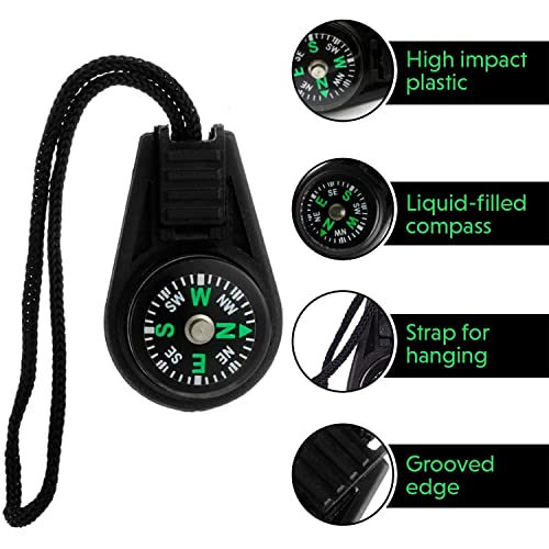 Kastwave Mini Survival Compass, 10 Pcs Pocket Compass With Chain Outdoor Camping Hiking Liquid Filled Keychains, Ornaments, Toys For Children