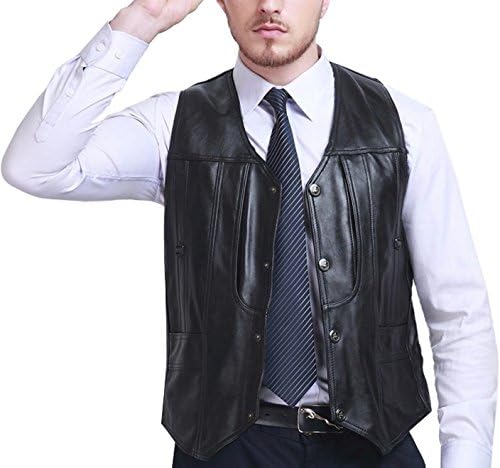 Genuine Lambskin Real Leather Vest Slim Fit Sleevless Waist Coat Jacket-Black