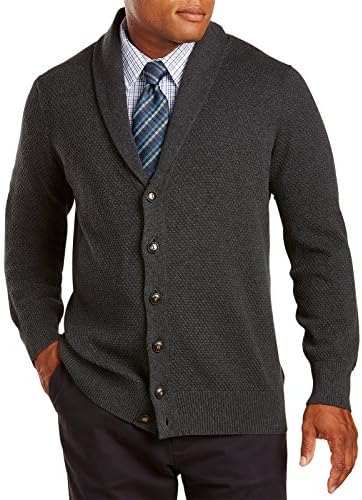 Oak Hill Big &amp; Tall Button-Front Shawl-Collar Cardigan (3XLT, Carbon Heather)