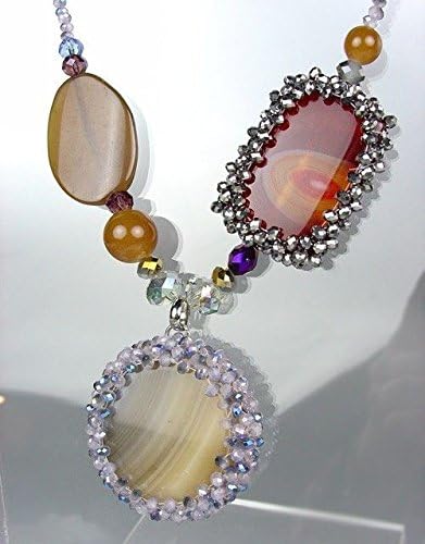 EXQUISITE Brown Gray Marble Agate Chalcedony Labradorite Czech Necklace Set