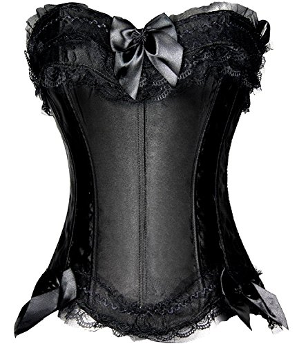 Amoluv Women's Sexy Satin Boned Lace up Corset with G-string