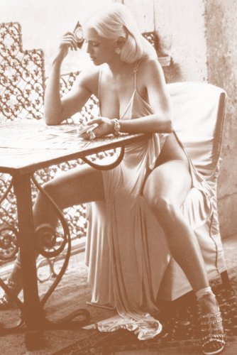 Madonna sitting at table 11" x 14" sepia poster