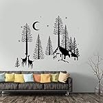 Forest Deer Night Village Rustic Wall Stickers Vinyl Home Decoration Living Room Bedroom Natural Decal Detachable Mural…