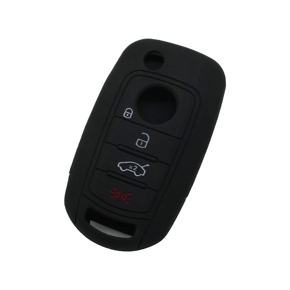 BROVACS Silicone Cover Protector Case Holder Skin Jacket Compatible with FIAT DODGE 4 Button Flip Remote Key Fob CV9262 Black