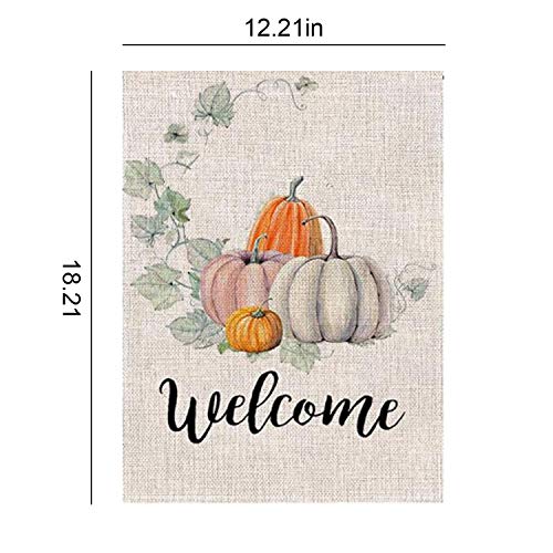 PINCHUANG Fall Welcome Pumpkin Garden Flag - Double Sided Decorative Autumn Thanksgiving Farmhouse Harvest Garden Flag Yard Burlap Banner for Indoor & Outdoor Decoration(Not Include a Flag Pole)