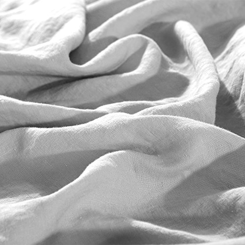 King Linens 100% Linen Fitted Sheet Solid Color Stone Washed Simple Soft Farmhouse (Queen, Grey)