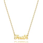 Hidepoo Faith Necklace - 18K Gold Plated Name Necklace Faith for Women Jewelry