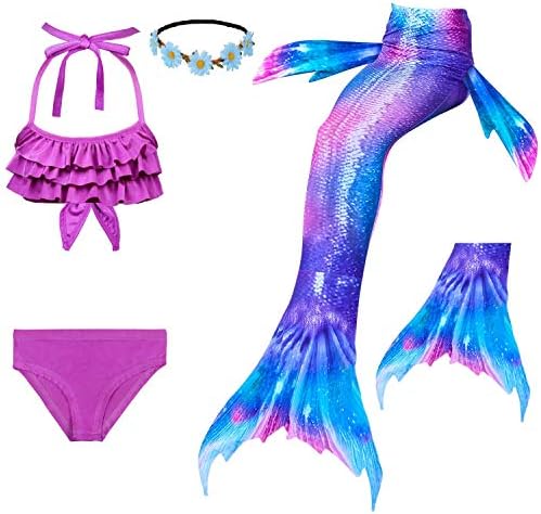 Fishkidtail Princess Mermaid Tails for Swimmimg Included Monofin Bikini Bathing Suit Set for 3-12Y